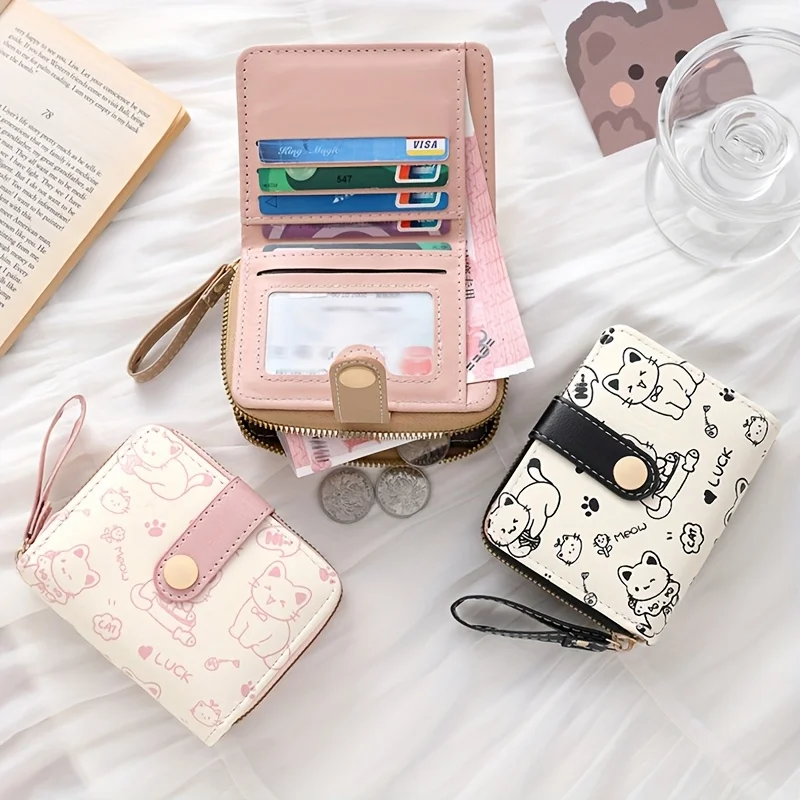 Accordion Wallet Zip - Damesportemonnee met print, schattig berenmotief, drievoudig